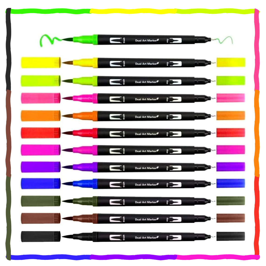 Rotuladores Lettering 12 colores de doble punta - Dual Brush punta fina y pincel