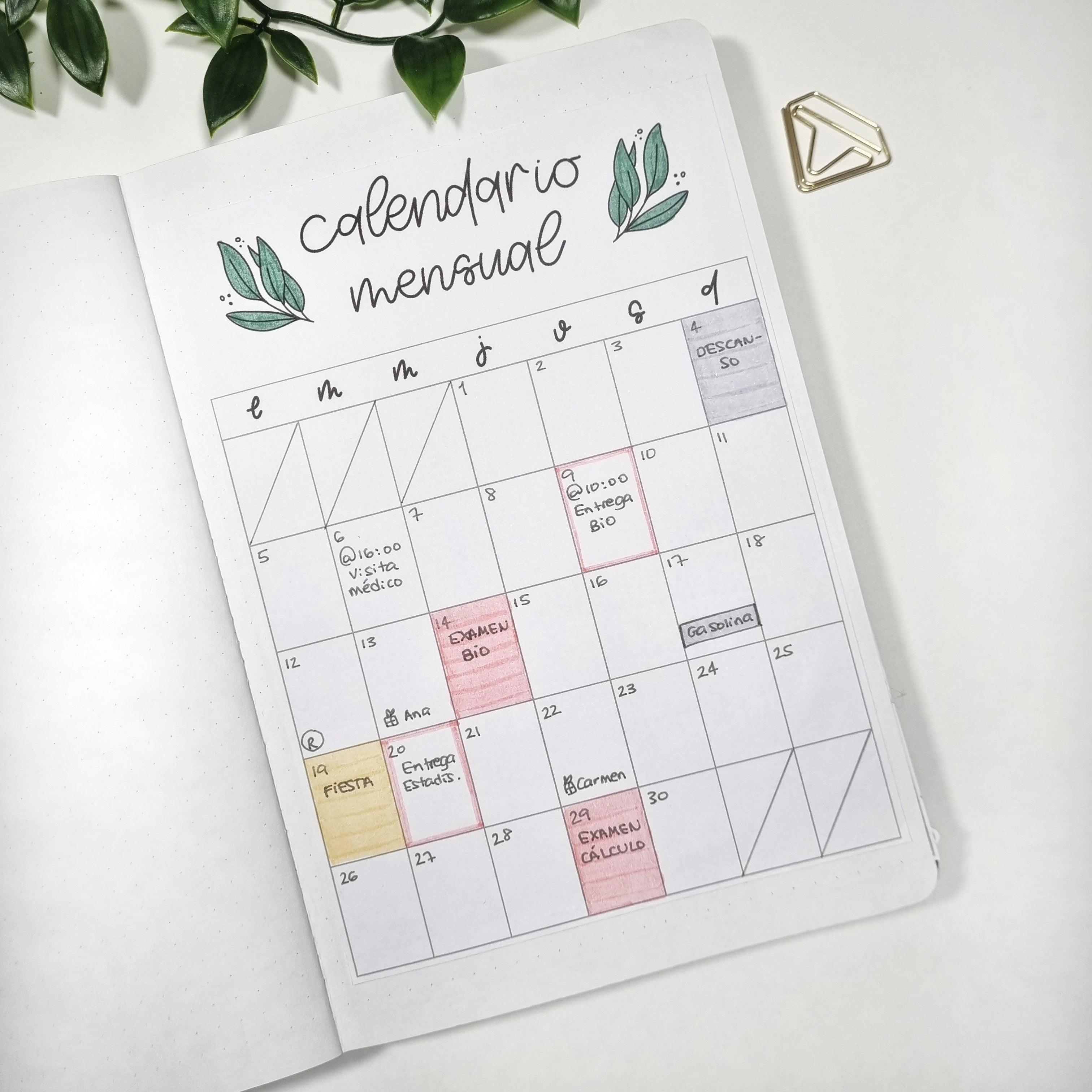 Plantillas "Sweet Calendario Mensual" para Bullet Journal